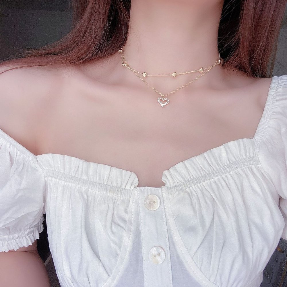 NEW 14k Gold Plated Diamond Heart Layer Necklace - Picture 4 of 7